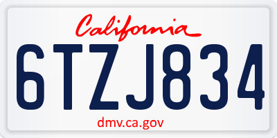 CA license plate 6TZJ834