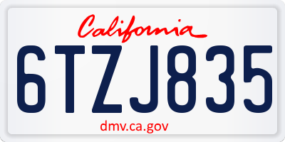 CA license plate 6TZJ835