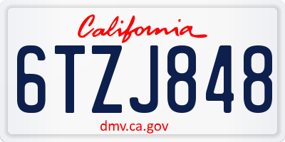 CA license plate 6TZJ848