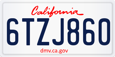 CA license plate 6TZJ860