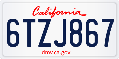CA license plate 6TZJ867