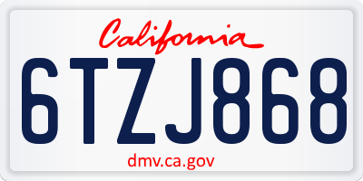CA license plate 6TZJ868