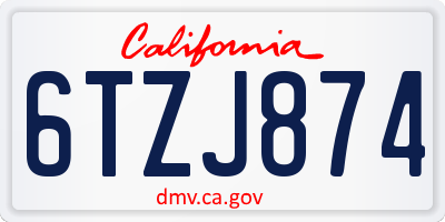 CA license plate 6TZJ874
