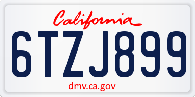 CA license plate 6TZJ899