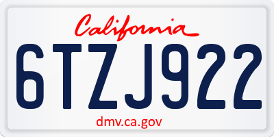 CA license plate 6TZJ922