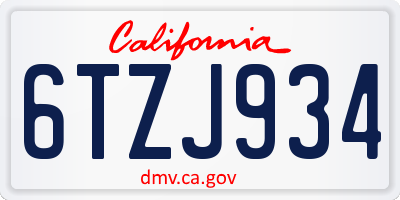 CA license plate 6TZJ934