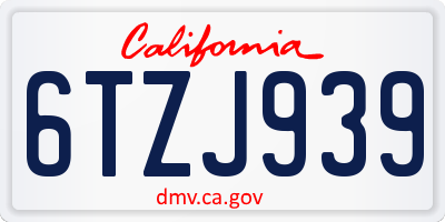 CA license plate 6TZJ939