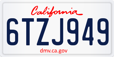 CA license plate 6TZJ949