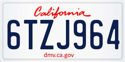 CA license plate 6TZJ964