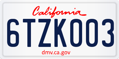 CA license plate 6TZK003