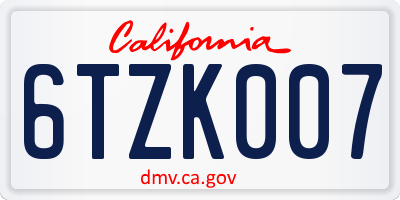 CA license plate 6TZK007