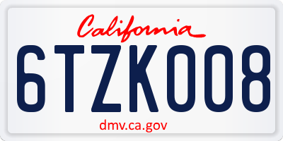CA license plate 6TZK008