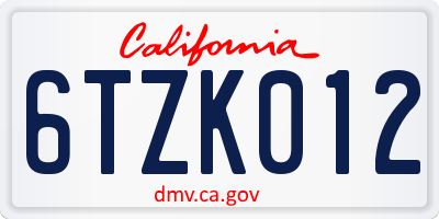 CA license plate 6TZK012