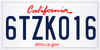 CA license plate 6TZK016