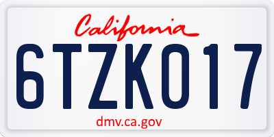 CA license plate 6TZK017