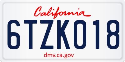 CA license plate 6TZK018