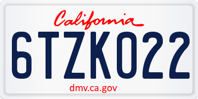 CA license plate 6TZK022