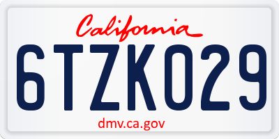 CA license plate 6TZK029