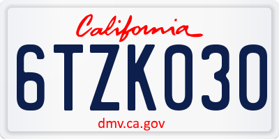 CA license plate 6TZK030