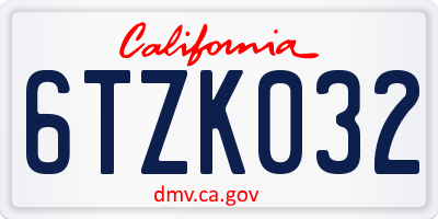 CA license plate 6TZK032