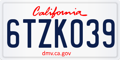 CA license plate 6TZK039