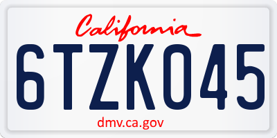 CA license plate 6TZK045