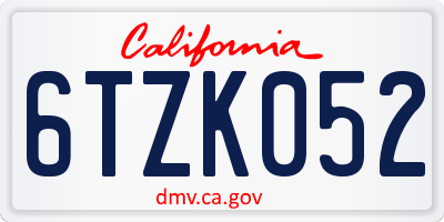 CA license plate 6TZK052