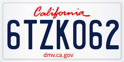 CA license plate 6TZK062