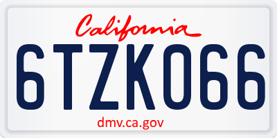 CA license plate 6TZK066