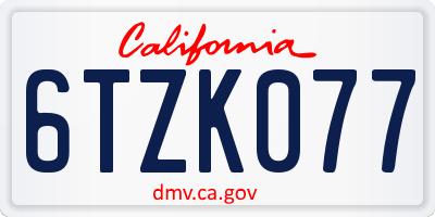 CA license plate 6TZK077