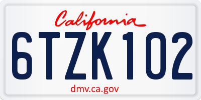 CA license plate 6TZK102