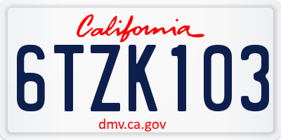 CA license plate 6TZK103
