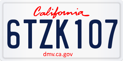 CA license plate 6TZK107