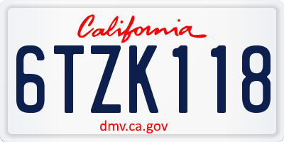 CA license plate 6TZK118