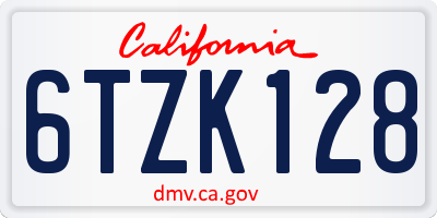 CA license plate 6TZK128