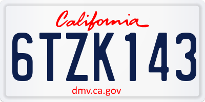 CA license plate 6TZK143