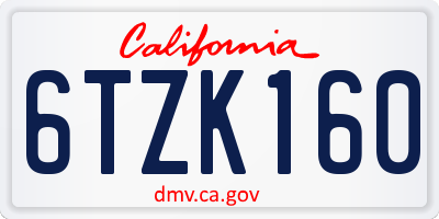 CA license plate 6TZK160