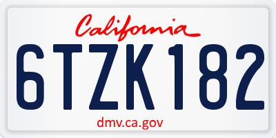 CA license plate 6TZK182