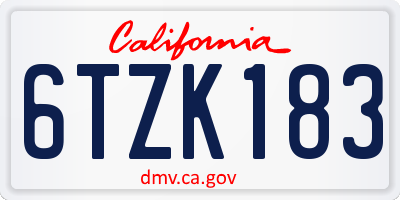 CA license plate 6TZK183