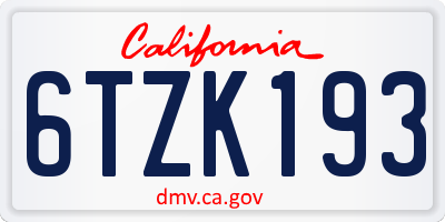 CA license plate 6TZK193