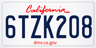 CA license plate 6TZK208