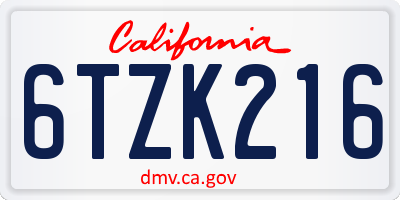 CA license plate 6TZK216