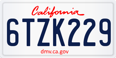 CA license plate 6TZK229