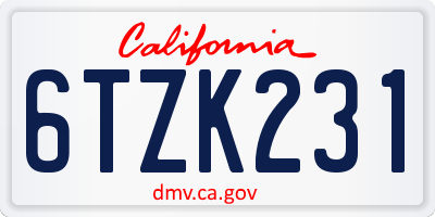 CA license plate 6TZK231