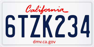 CA license plate 6TZK234