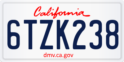 CA license plate 6TZK238
