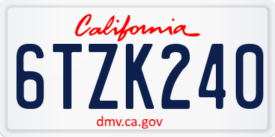 CA license plate 6TZK240