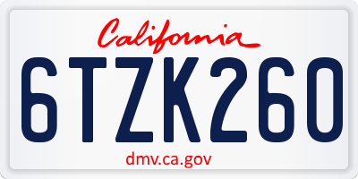 CA license plate 6TZK260