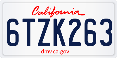 CA license plate 6TZK263