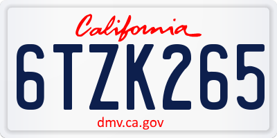 CA license plate 6TZK265